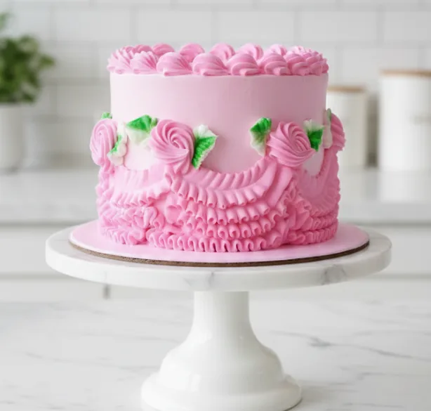 Pink Vintage-Style Buttercream Cake