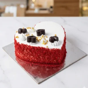 Red Velvet Heart Fruit Delight Cake