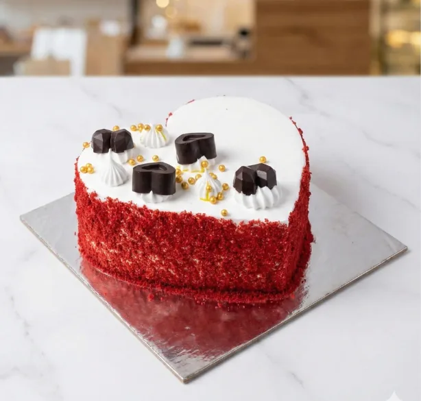 Red Velvet Heart Fruit Delight Cake